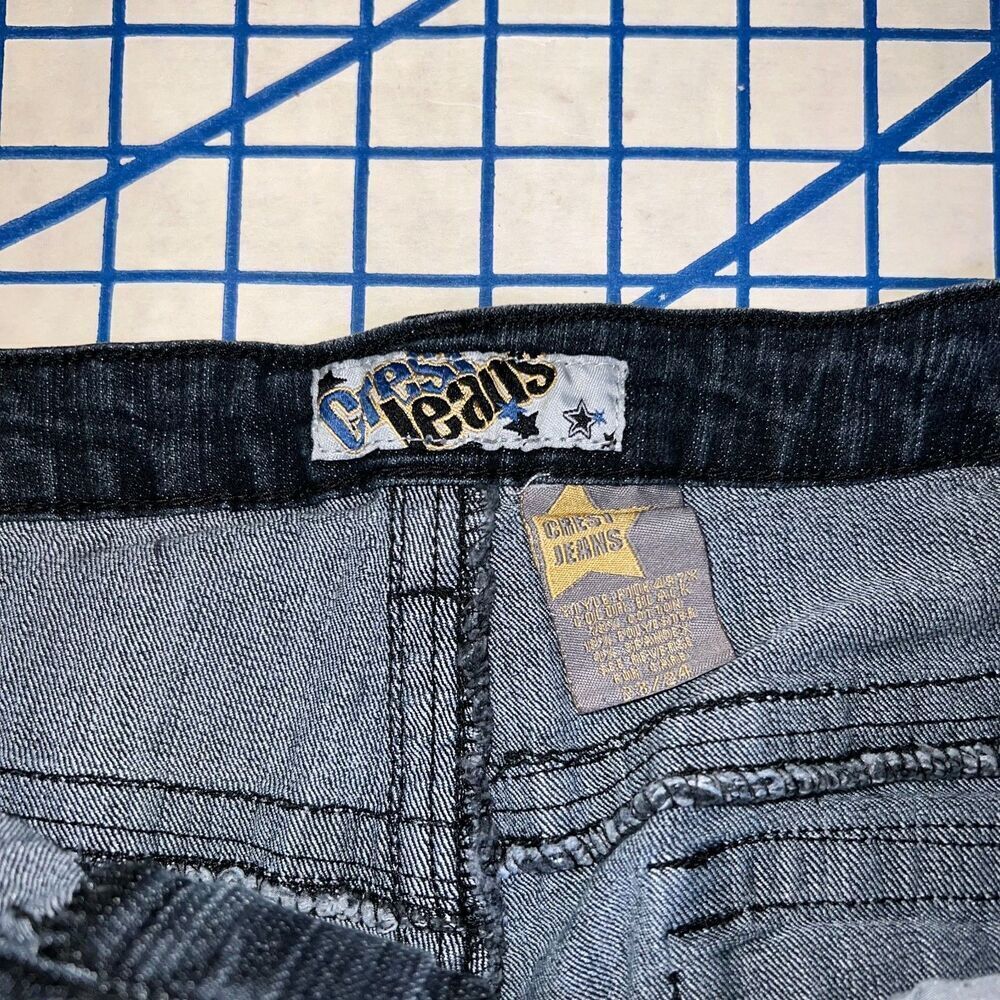 y2k Crest Jeans Size 23/24 Black Retro Grunge Cotton Denim Pants - Picture 10 of 12